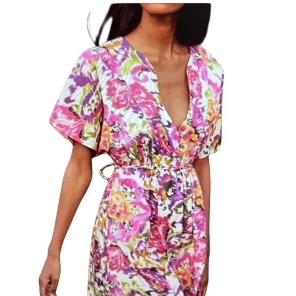 Misa Los Angeles Saterah Floral Spring Dress with Braided Belt - Picture 1 of 8